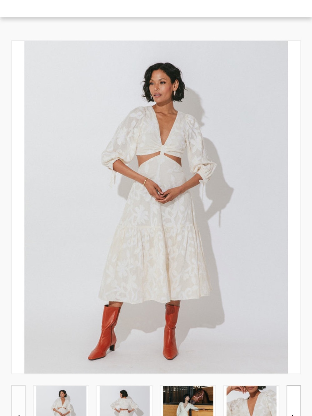 Cleobella Cream Floral Cutout Midi Dress